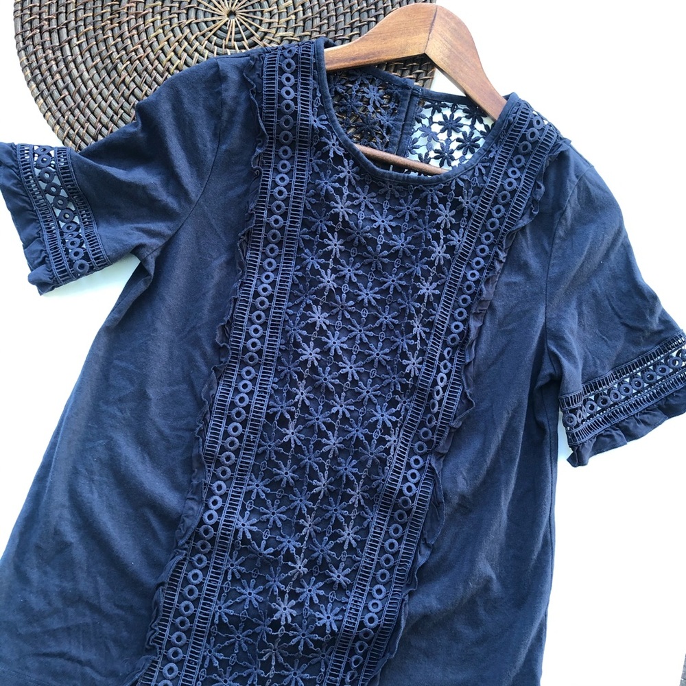 Anthro ETT TWA Shirt Blue Ladder Lace Small
